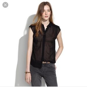 Madewell Black Velvet Dot Button-down